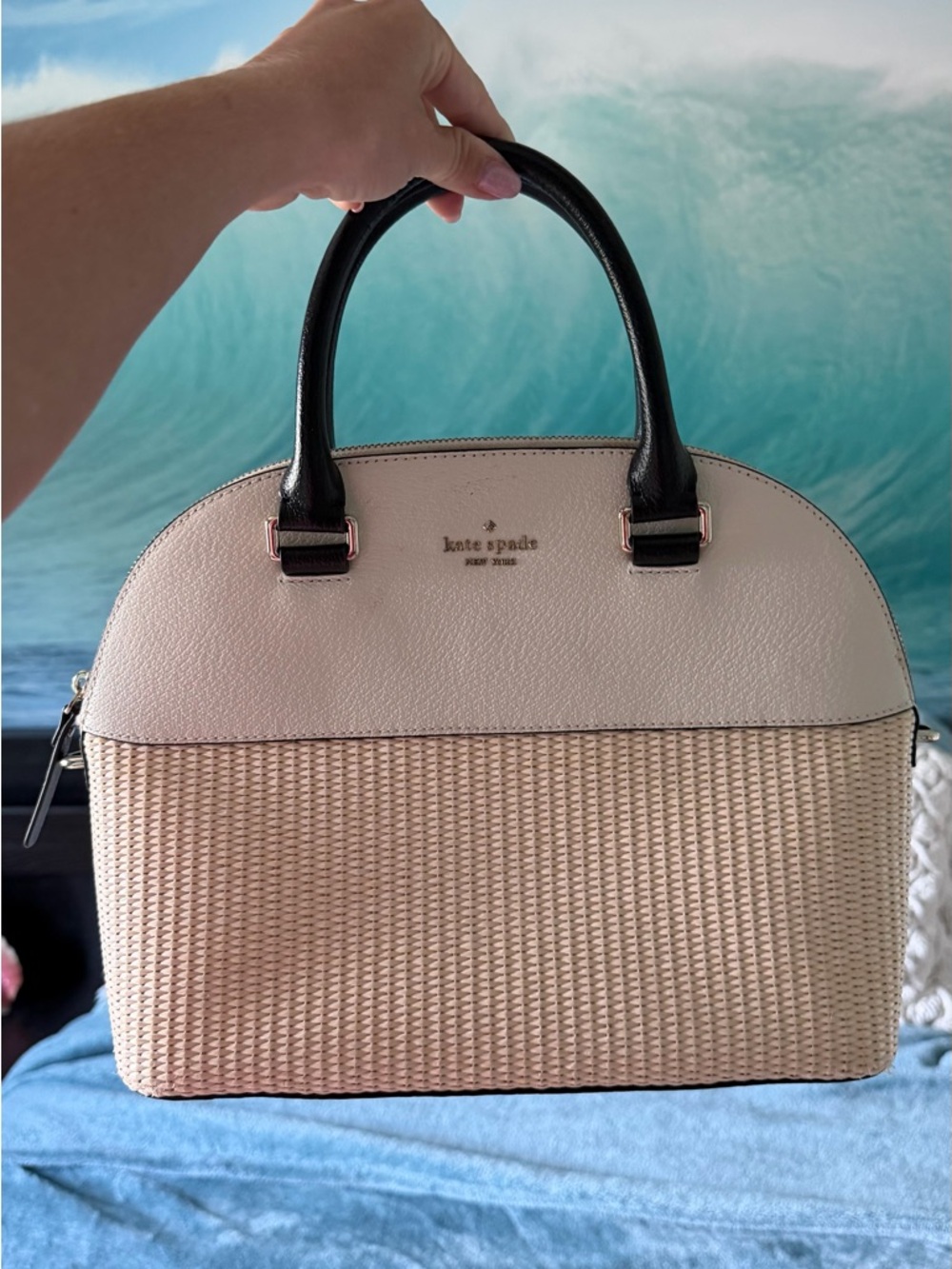 kate spade Cream purse with Black Handles